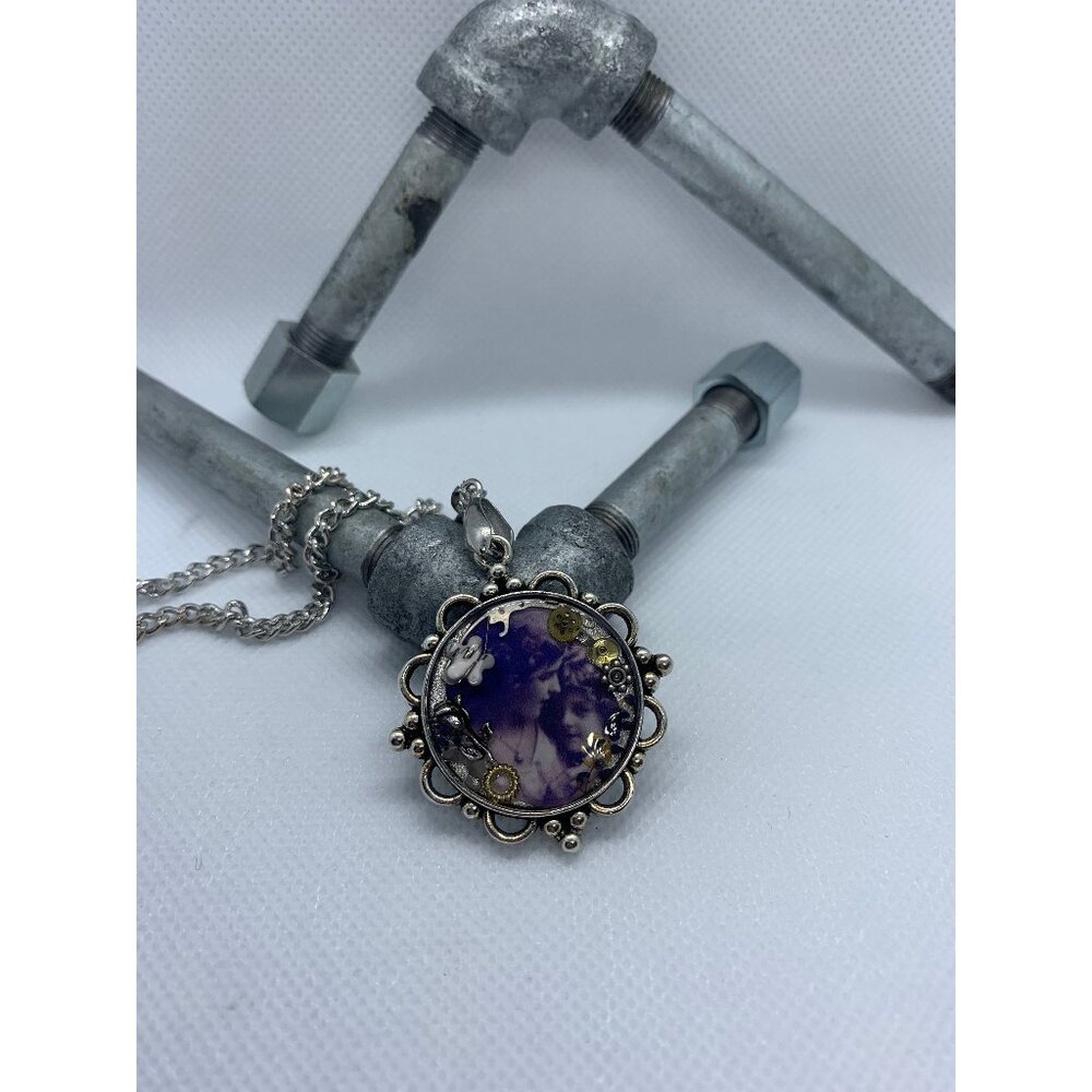 Round Silver Women and child Antique Steampunk Necklace